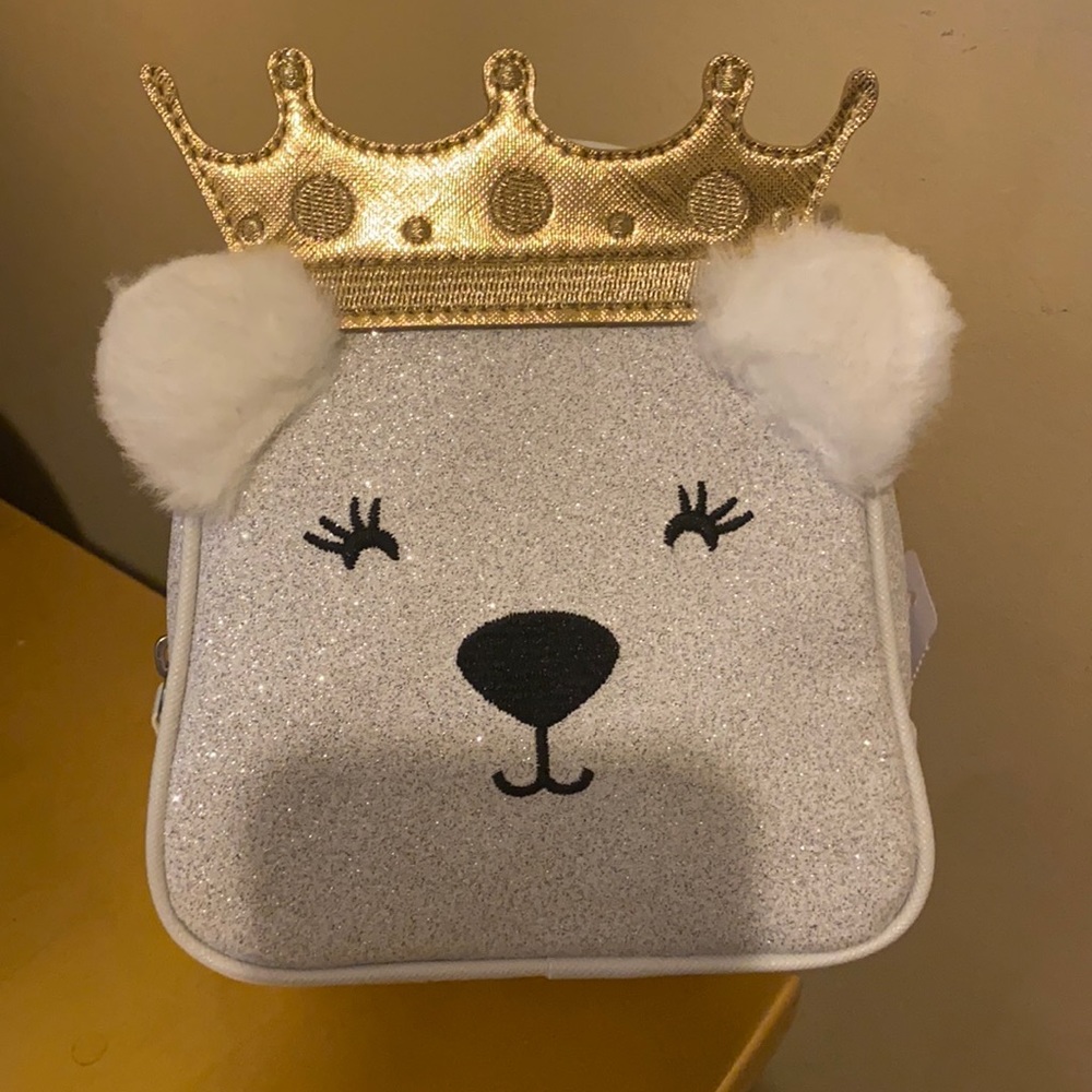 NWT Girls holiday polar bear gold crown purse